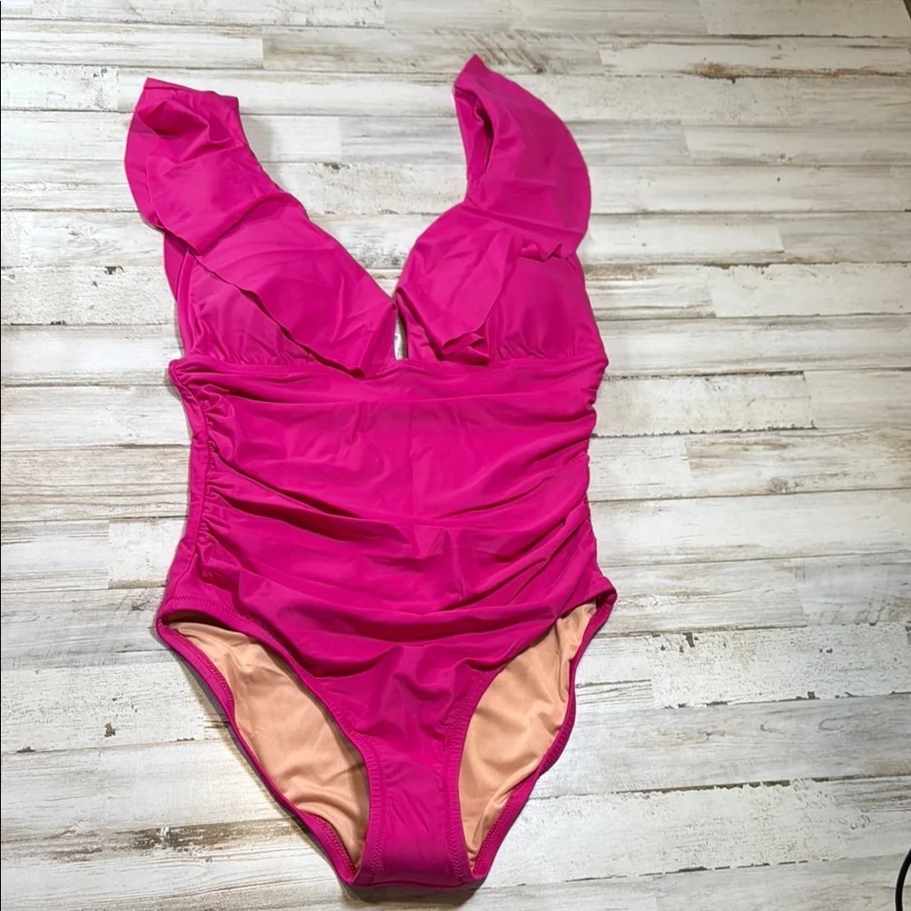 NWT J Crew Vibrant Pink One-Piece Swimsuit - Picture 2 of 6